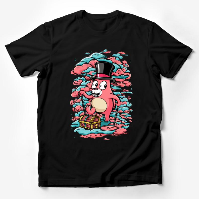 Quirky Pink Octopus with Top Hat and Treasure, Nautical Adventure Graphic T-Shirt, Unisex Ocean Life Tee, Fun Gift for Sea Lovers Male T-Shirt