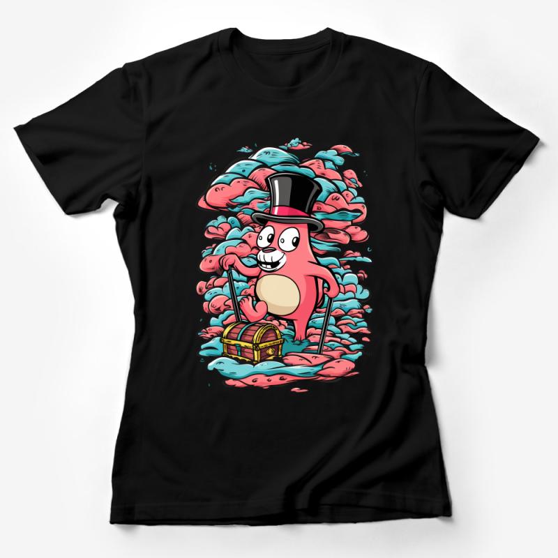 Quirky Pink Octopus with Top Hat and Treasure, Nautical Adventure Graphic T-Shirt, Unisex Ocean Life Tee, Fun Gift for Sea Lovers Female T-Shirt