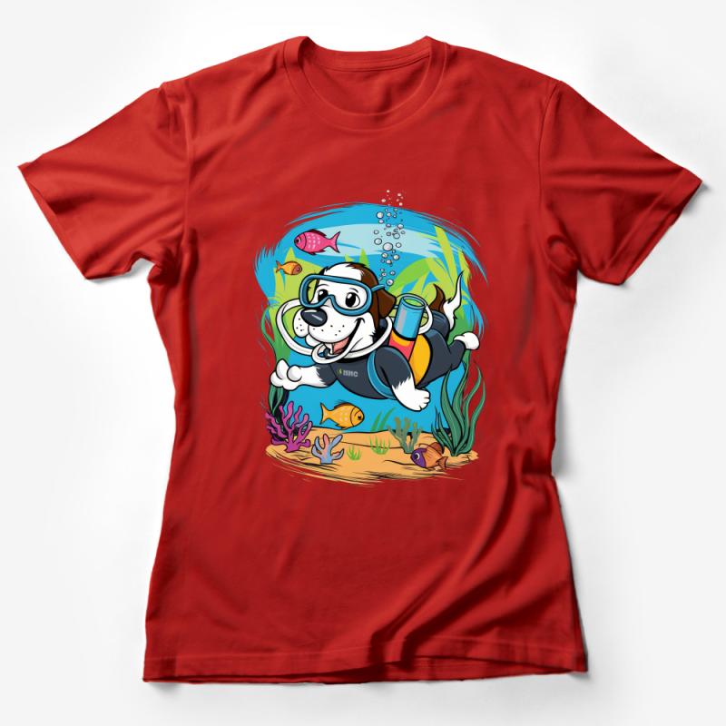 Cartoon Scuba Diving Dog T-Shirt, Unisex Graphic Tee, Ocean Adventure Animal Print, Fun Summer Beachwear, Gift for Divers Female T-Shirt