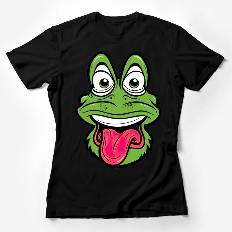 Fun Frog Face Graphic Tee, Casual Unisex T-Shirt, Cartoon Animal Print Shirt, Cute Amphibian Lover Top Female T-Shirt