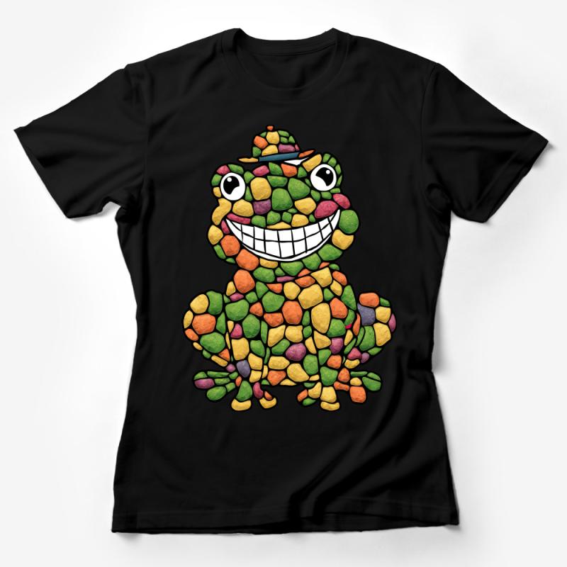 Colorful Mosaic Frog T-Shirt, Whimsical Animal Art Tee, Unisex Adult Nature Inspired Shirt, Unique Amphibian Lover Gift Female T-Shirt