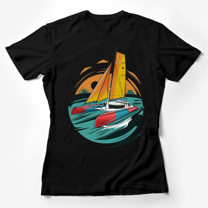 Colorful Sailing Boat T-Shirt, Nautical Graphic Tee, Casual Sailor Shirt, Unisex Ocean Apparel, Summer Water Sports Top, Gift for Sailors Female T-Shirt