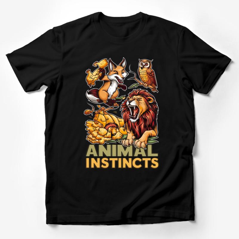 Animal Instincts Graphic Tee, Lion Fox Owl Chicken Illustration T-Shirt, Unique Wildlife Shirt, Unisex Nature Inspired Top Male T-Shirt