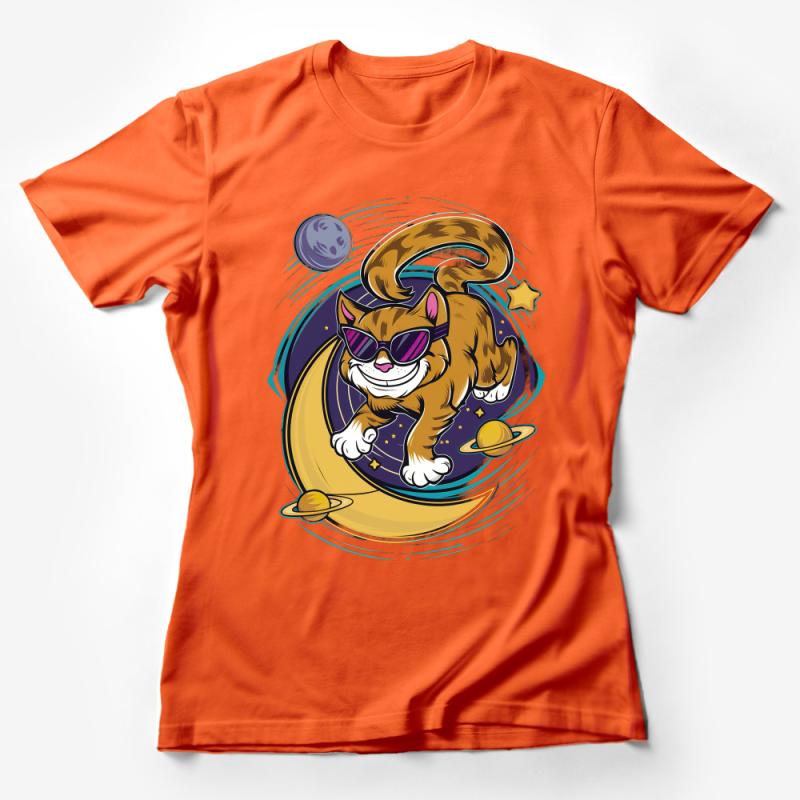 Space Cat T-Shirt, Cool Astronaut Kitty with Sunglasses, Unisex Galaxy Cat Tee, Cosmic Feline Casual Wear, Fun Space-Themed Apparel Female T-Shirt