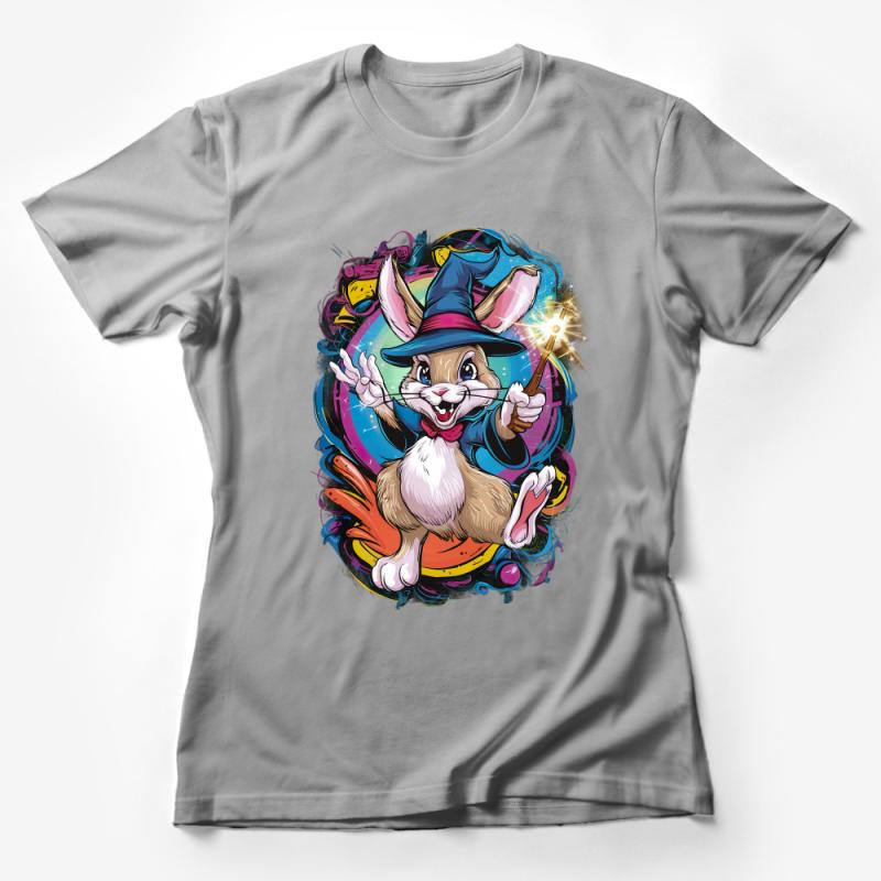 Magic Rabbit T-Shirt, Colorful Wizard Bunny Graphic Tee, Unisex Fantasy Animal Shirt, Vibrant Magician Rabbit Art, Unique Illustration Top Female T-Shirt