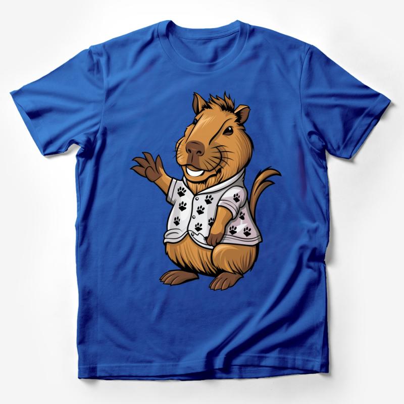 Cute Cartoon Capybara Graphic Tee, Unisex Animal Lover Shirt, Fun Paw Print Design T-Shirt, Casual Wildlife Apparel Male T-Shirt