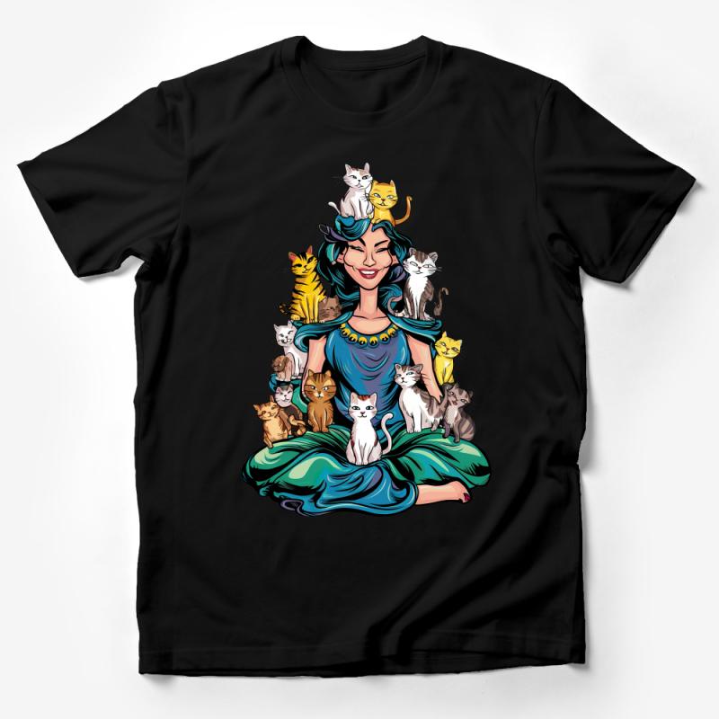 Cat Lover T-Shirt, Colorful Cat Lady Tee, Fun Feline Friends Graphic Top, Unisex Cat Owner Gift, Casual Kitten Apparel, Pet Themed Clothing Male T-Shirt