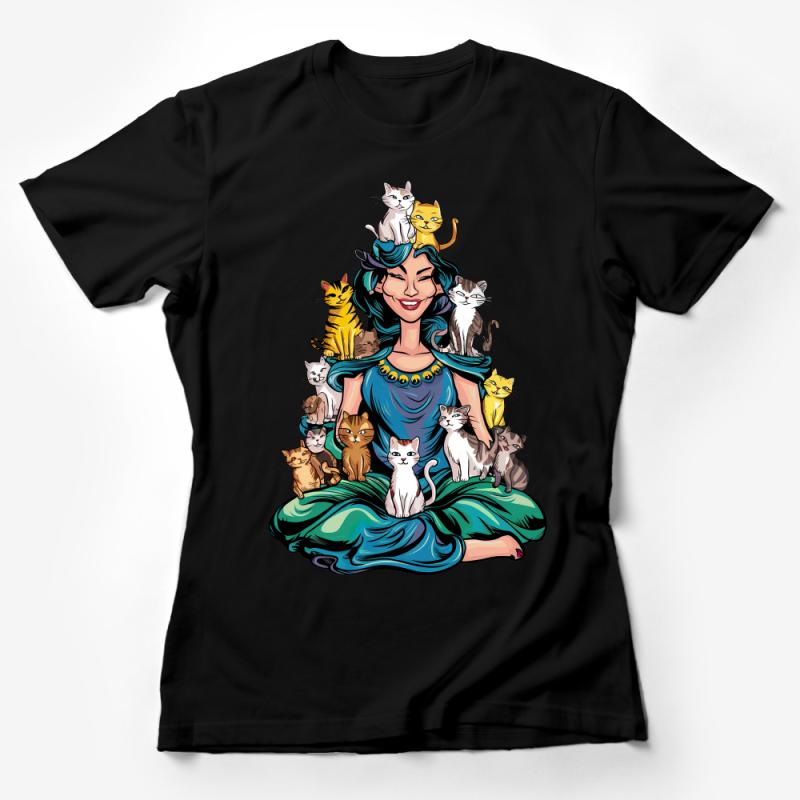 Cat Lover T-Shirt, Colorful Cat Lady Tee, Fun Feline Friends Graphic Top, Unisex Cat Owner Gift, Casual Kitten Apparel, Pet Themed Clothing Female T-Shirt