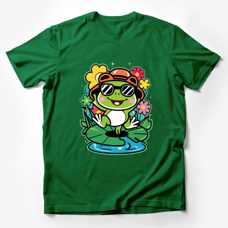 Cute Frog T-Shirt with Pilot Goggles and Flowers, Colorful Animal Tee, Unisex Graphic Shirt for Nature Lovers Male T-Shirt