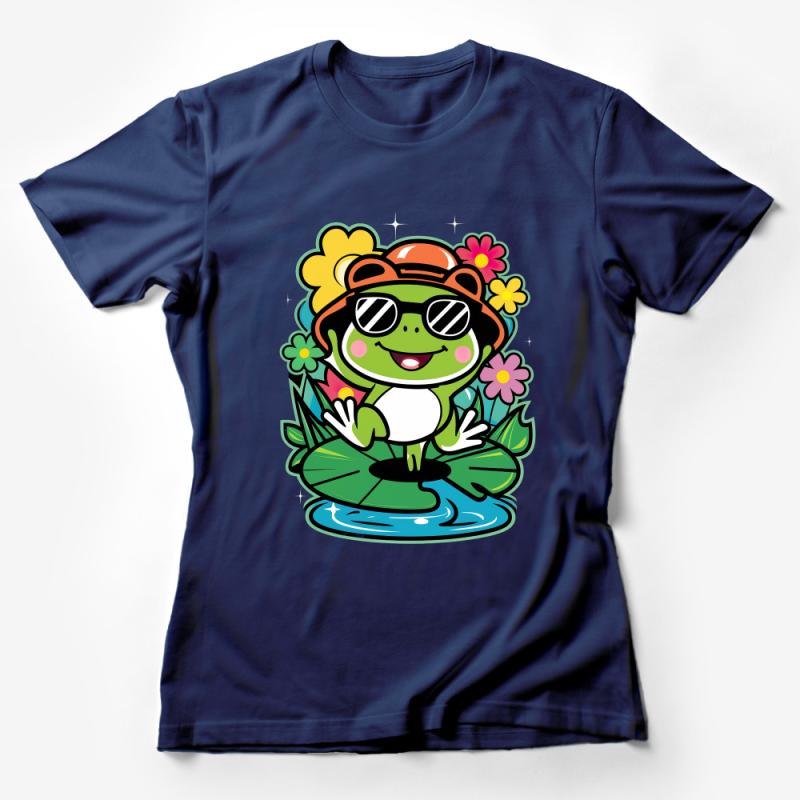 Cute Frog T-Shirt with Pilot Goggles and Flowers, Colorful Animal Tee, Unisex Graphic Shirt for Nature Lovers Female T-Shirt