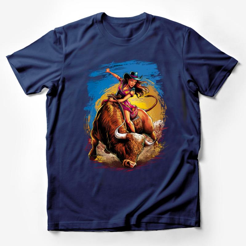 Women's Rodeo Cowgirl T-Shirt, Western Bull Riding Graphic Tee, Country Style Casual Shirt, Unique Cowboy Festival Top, Gift for Her Male T-Shirt