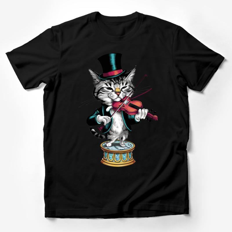 Cat Violinist T-Shirt, Funny Musical Cat with Violin, Whimsical Pet Tee, Unisex Cat Lover Gift, Quirky Feline Musician Top Male T-Shirt