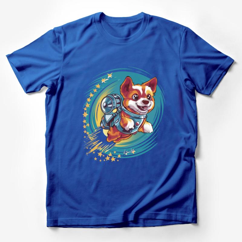 Space Corgi T-Shirt, Cute Astronaut Dog Tee, Unisex Cartoon Corgi in Space Apparel, Gift for Dog Lovers, Pet Owner Galaxy Shirt Male T-Shirt