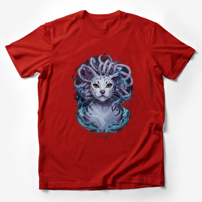 Mystical Cat T-Shirt, Fantasy Feline Art Tee, Unisex Graphic Shirt, Cool Cat Lovers Gift Idea Male T-Shirt