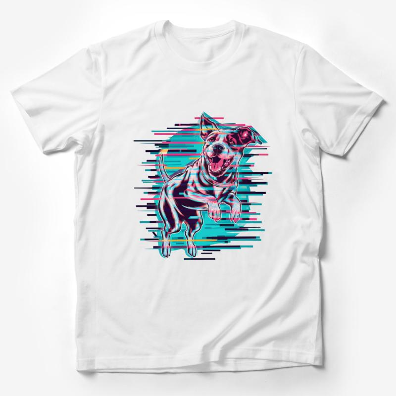 Colorful 3D Glitch Art Dog T-Shirt, Trendy Animal Graphic Tee, Vibrant Pet Lover Gift, Unisex Fashion Streetwear, Cool Dog Illustration Top Male T-Shirt