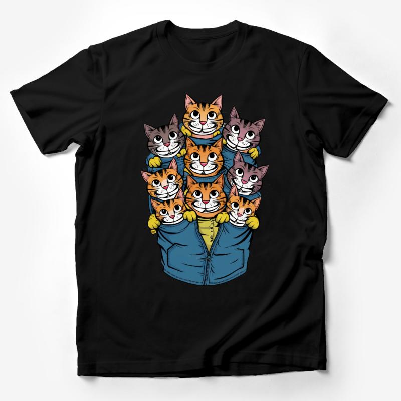 Cute Cat Pocket Graphic Tee, Funny Cat Lover T-Shirt, Unisex Kitty Casual Shirt, Unique Cat Illustration Tee, Gift for Cat Owners Male T-Shirt