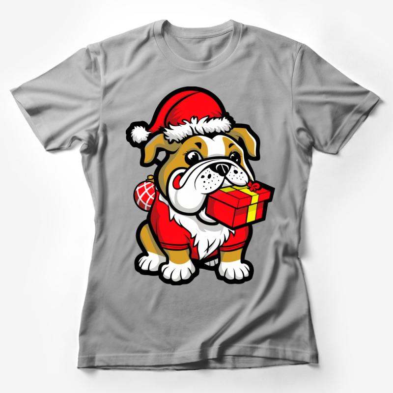 Christmas Bulldog T-Shirt, Cute Dog Lover Holiday Outfit, Festive Puppy Tee, Santa Hat Canine Apparel, Unisex Gift Idea Female T-Shirt