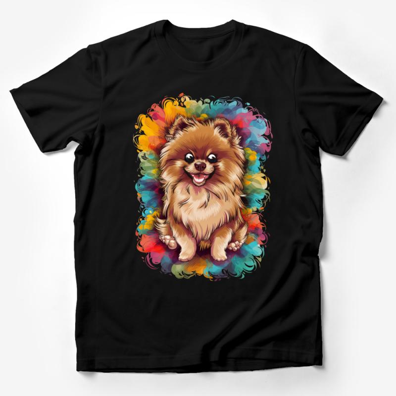Colorful Pomeranian Dog T-Shirt, Vibrant Artistic Tee, Cute Pom Pom Pet Lover Gift, Unisex Clothing Male T-Shirt
