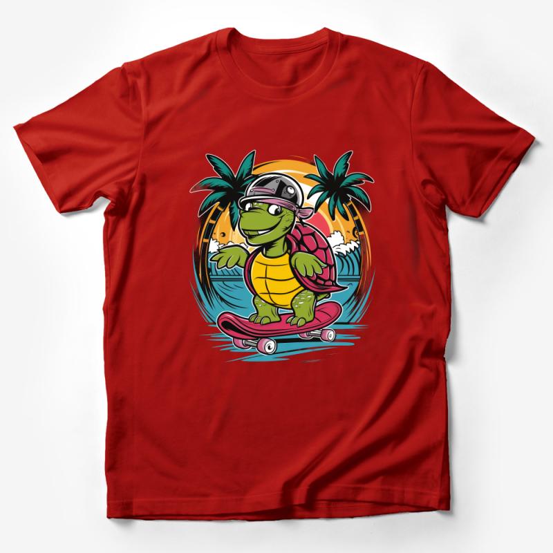 Tropical Skateboarding Turtle T-Shirt, Cool Summer Beach Tee, Unisex Surf Style Shirt, Graphic Palm Tree Design, Casual Wear Male T-Shirt