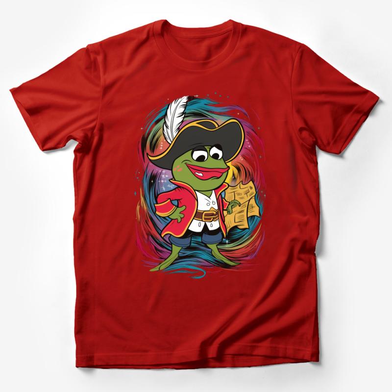 Funky Pirate Frog T-Shirt, Colorful Cartoon Amphibian, Kids and Adults Unisex Tee, Quirky Animal Illustration, Casual Apparel Male T-Shirt