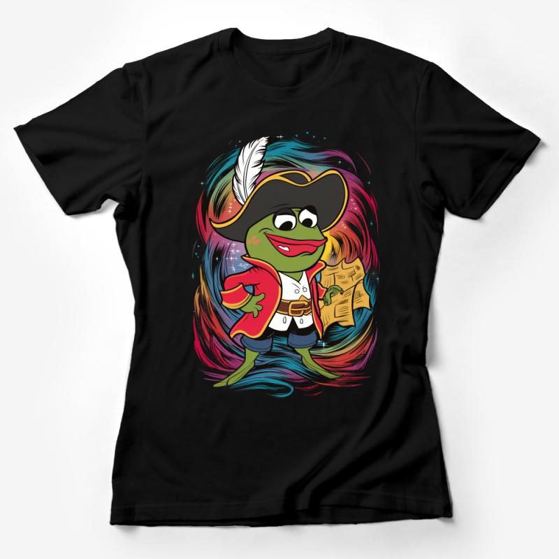 Funky Pirate Frog T-Shirt, Colorful Cartoon Amphibian, Kids and Adults Unisex Tee, Quirky Animal Illustration, Casual Apparel Female T-Shirt