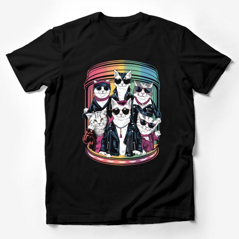 Cool Cat Band T-Shirt, Funny Cats in Sunglasses, Unisex Graphic Tee, Rock and Roll Kitties, Music Lovers Gift, Pet Lovers Apparel Male T-Shirt