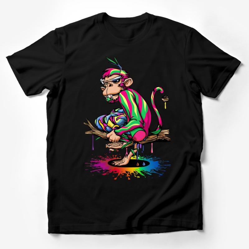 Colorful Monkey Graphic Tee, Funky Jungle Animal T-Shirt, Unique Artistic Design, Unisex Fashion Top Male T-Shirt