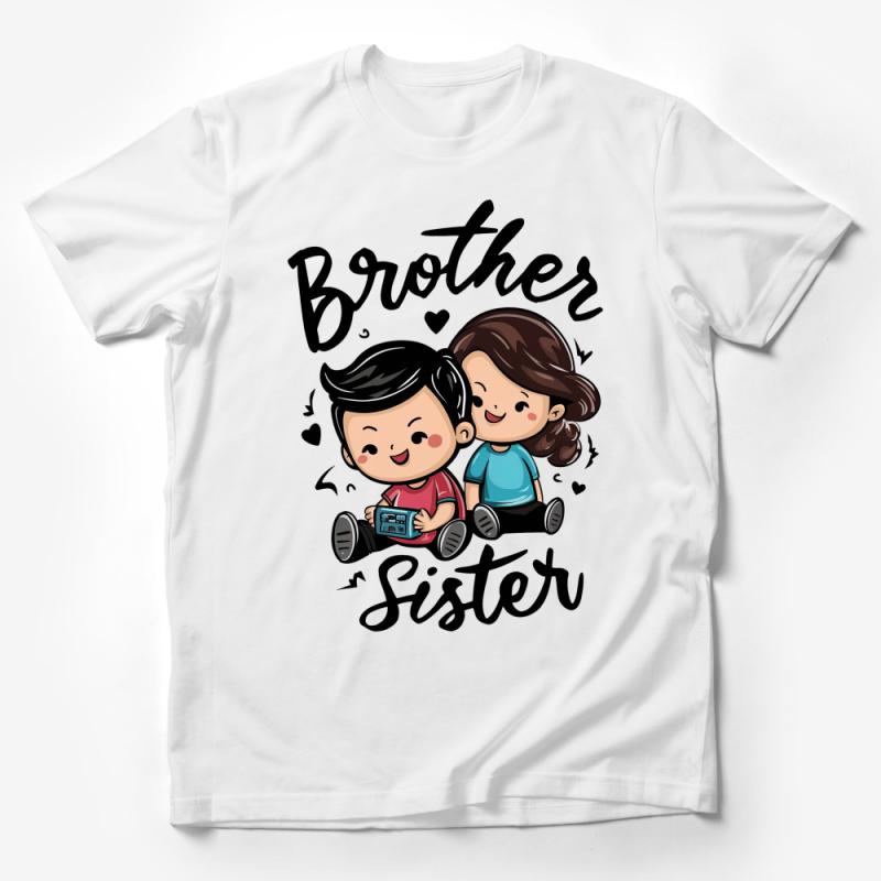 Cute Brother Sister Love T-Shirt, Sibling Bonding Tee, Cartoon Graphic Family Shirt, Kids and Adults Male T-Shirt
