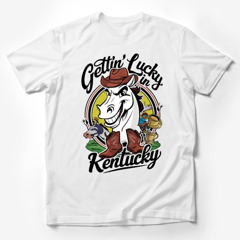 Gettin' Lucky in Kentucky T-Shirt, Funny Horse Graphic Tee, Unisex Country Music Festival Shirt Male T-Shirt