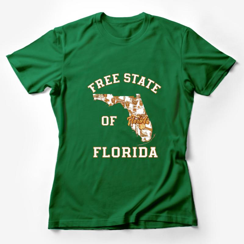 Vintage Florida T-Shirt, Retro Free State Graphic Tee, Unisex Florida Map Souvenir Top, Casual Travel Shirt, Unique Sunshine State Apparel Female T-Shirt