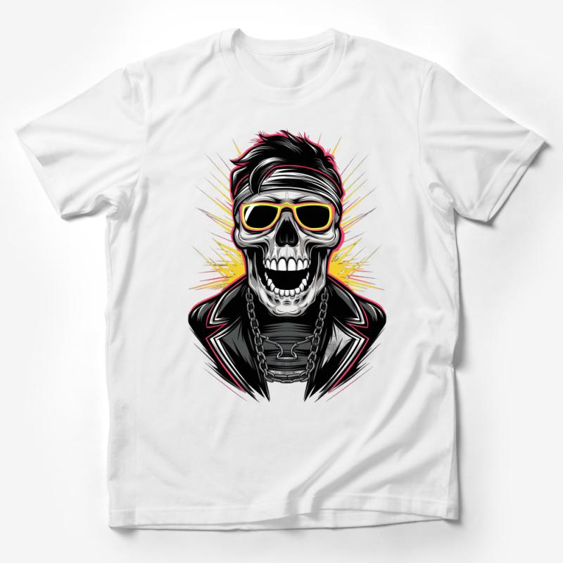 Cool Skull T-Shirt with Sunglasses, Punk Rock Graphic Tee, Hipster Skeleton, Urban Streetwear, Unisex Apparel Male T-Shirt