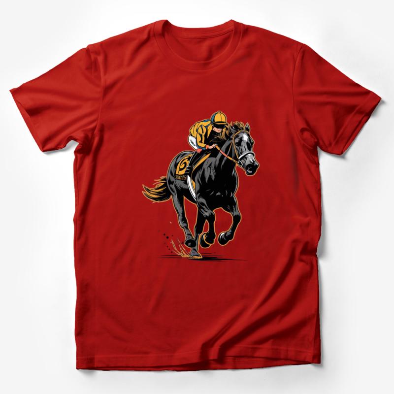 Horse Racing Graphic Tee, Equestrian Sports T-Shirt, Jockey and Horse Print, Unisex Horse Lover Shirt, Casual Streetwear, Gift for Racing Fans Male T-Shirt