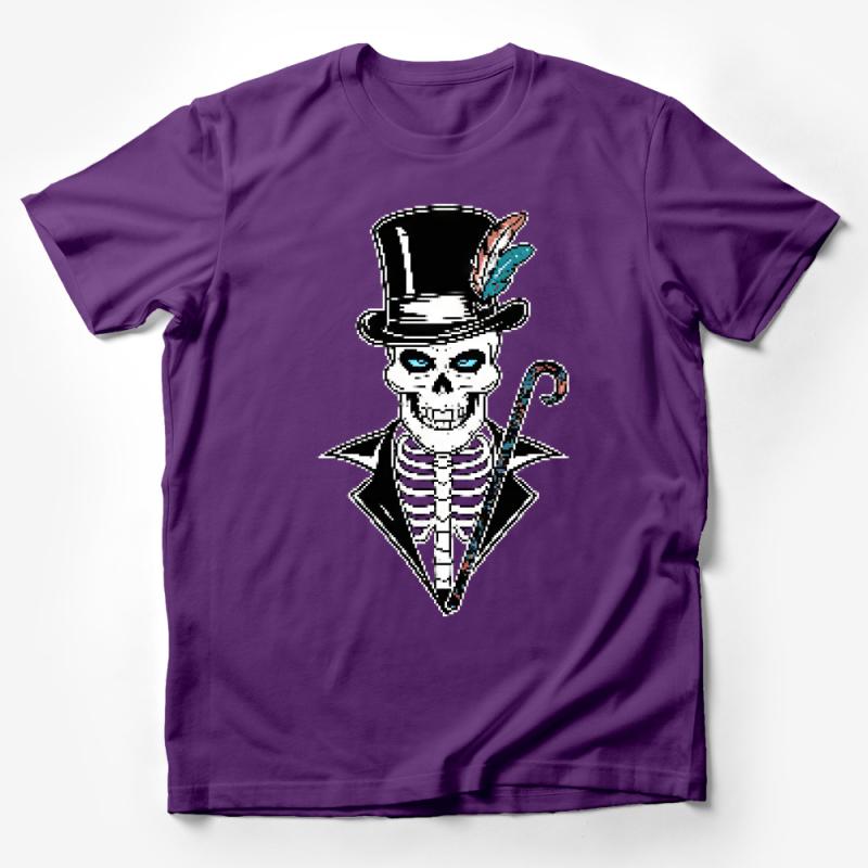 Victorian Skeleton Gentleman T-Shirt, Gothic Skull with Top Hat and Cane, Unique Halloween Graphic Tee, Spooky Fashion Male T-Shirt