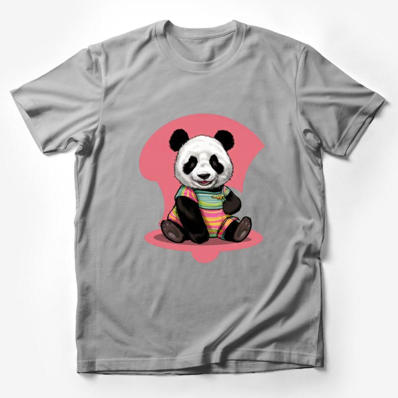 Cute Panda Bear Graphic Tee, Unisex Colorful Striped Shirt for All Ages, Animal Lover Casual Wear Male T-Shirt