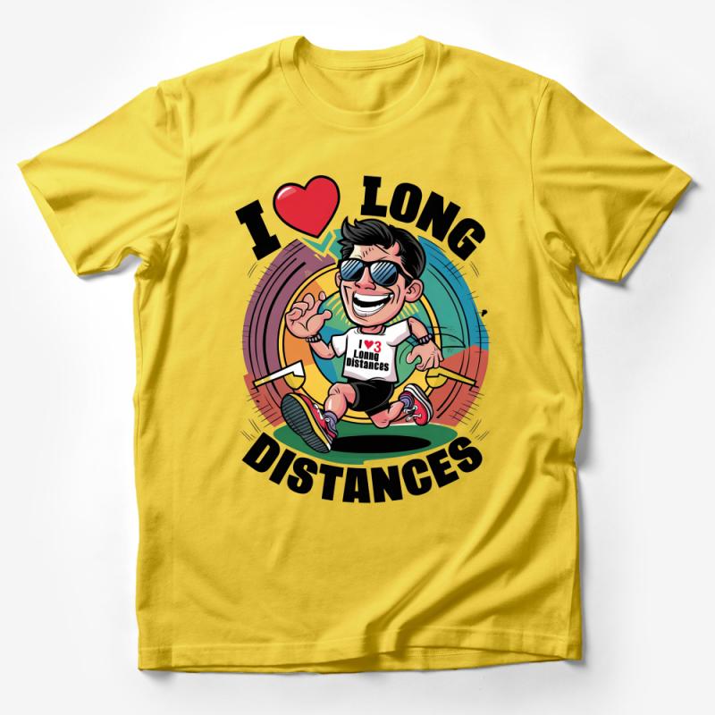 Funny Long Distance Runner T-Shirt, I Love Running Cartoon Tee, Athletic Humor Graphic Shirt, Runner Gift Male T-Shirt