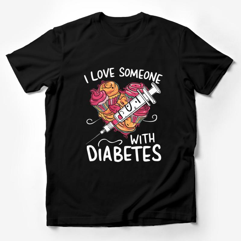 Diabetes Awareness T-Shirt, Love Someone With Diabetes, Support Tee, Cupcakes and Syringe Graphic, Unisex Tee, Gift Idea, Health Advocate Male T-Shirt