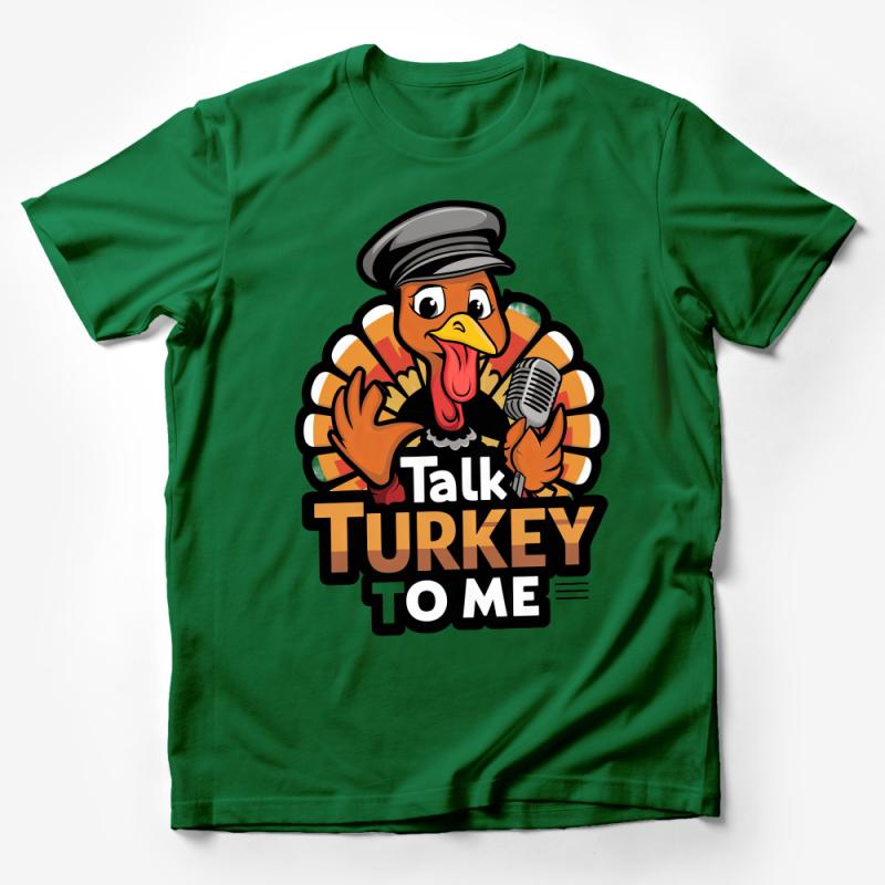 Talk Turkey To Me Shirt, Funny Thanksgiving Tee, Novelty Turkey and Mic Graphic T-Shirt, Unisex Holiday Apparel, Festive Fall Clothing Male T-Shirt