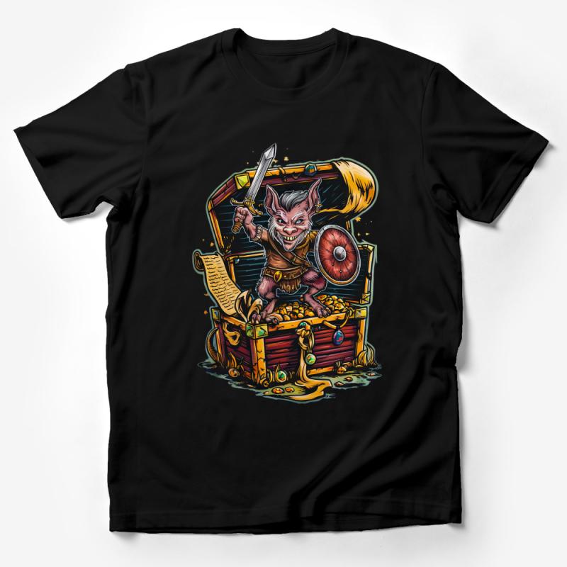 Whimsical Fantasy Cat Pirate Treasure Chest Illustration T-Shirt - Unique Graphic Tee for Adventure Lovers Male T-Shirt