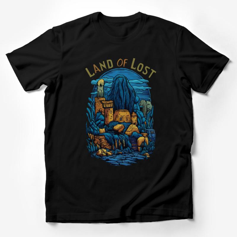 Land of Lost Graphic Tee, Vintage-Inspired Fantasy Art T-Shirt, Unique Mystical Tee, Adventure and Exploration Shirt Design Male T-Shirt