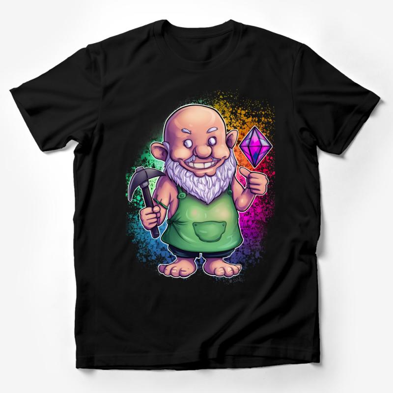 Fantasy Dwarf Miner Gemstone Graphic Tee, Colorful Magical Creature T-Shirt, Unisex Geek Apparel, Gift for Gamers Male T-Shirt