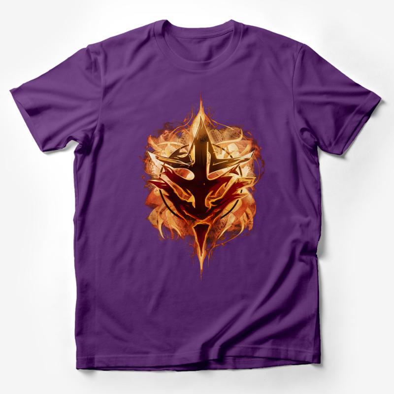 Abstract Fire Emblem Graphic Tee, Fiery Artistic Design, Unisex T-Shirt, Unique Casual Wear, Red and Gold Male T-Shirt