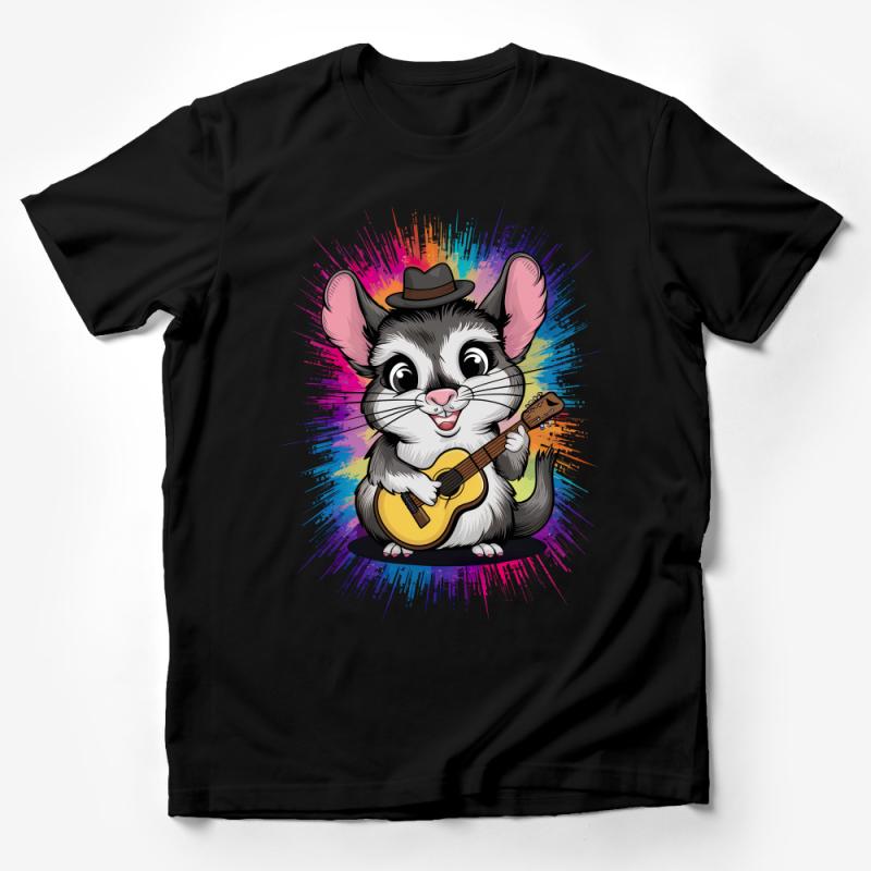 Cute Cartoon Mouse T-Shirt, Music Lover Guitarist Animal Tee, Kids and Adults Casual Wear, Unique Graphic Design Shirt, Unisex Clothing Male T-Shirt