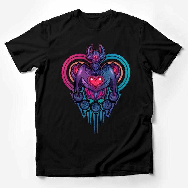 Vibrant Cyber Demon Graphic Tee, Futuristic Fantasy Art T-Shirt, Colorful Gamer Gear, Unisex Streetwear Male T-Shirt