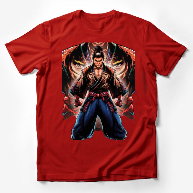 Samurai Warrior Graphic Tee, Traditional Japanese Art Style T-Shirt, Vibrant Manga Inspired Shirt, Unisex Male T-Shirt