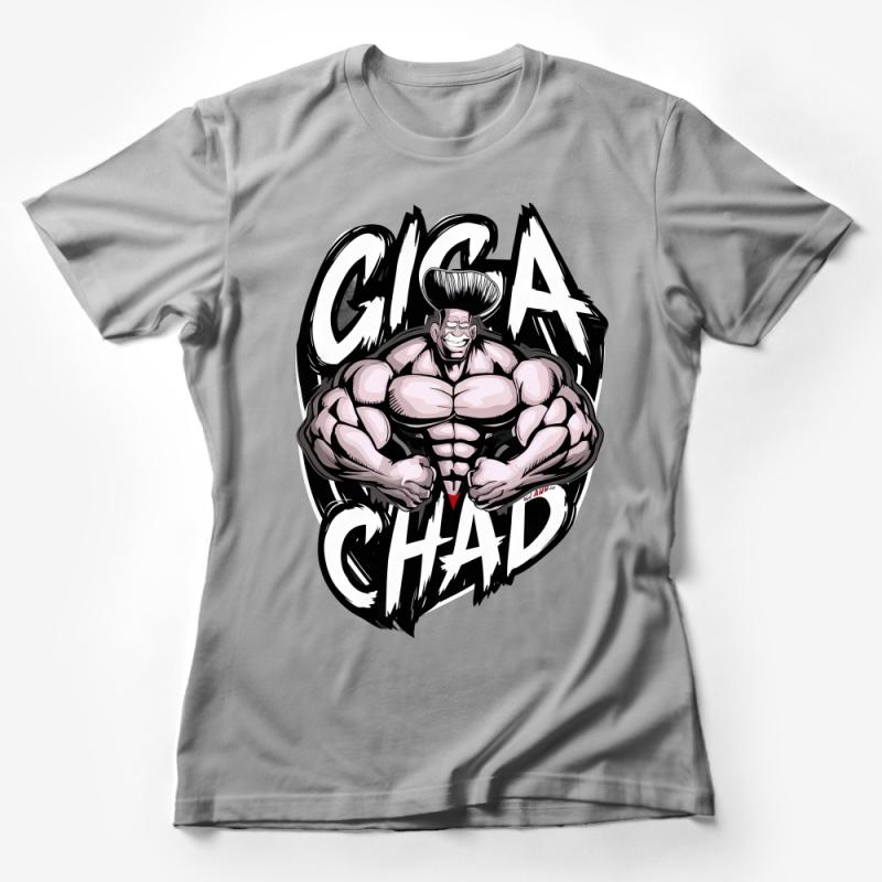 Giga Chad Muscle Man Illustration T-Shirt, Funny Internet Meme Tee, Bodybuilder Graphic Shirt, Casual Workout Apparel Female T-Shirt