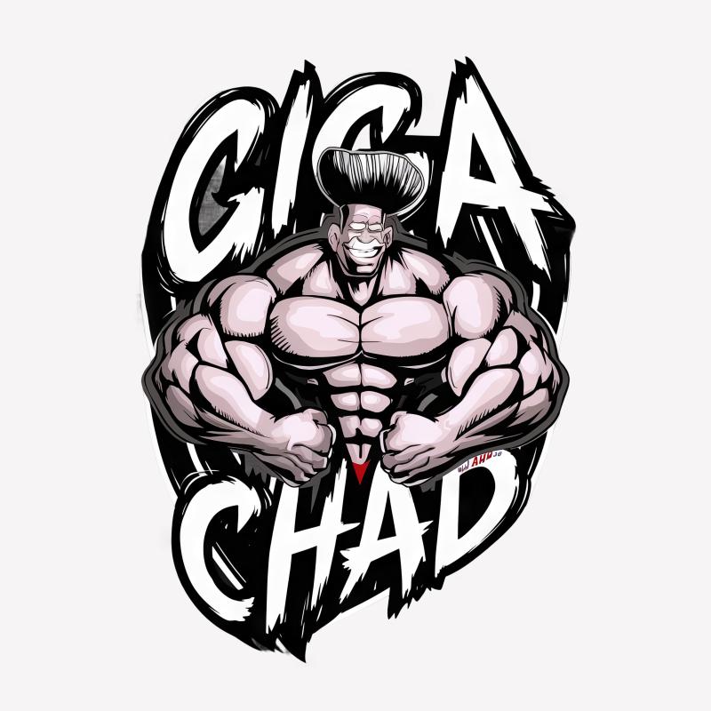 Giga Chad Muscle Man Illustration T-Shirt, Funny Internet Meme Tee, Bodybuilder Graphic Shirt, Casual Workout Apparel Male T-Shirt