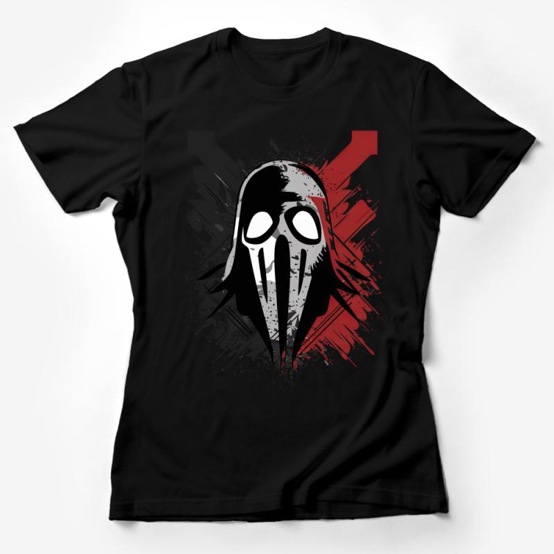 Abstract Art Skull T-Shirt, Grunge Style Graphic Tee, Red Black White Unisex Top Female T-Shirt
