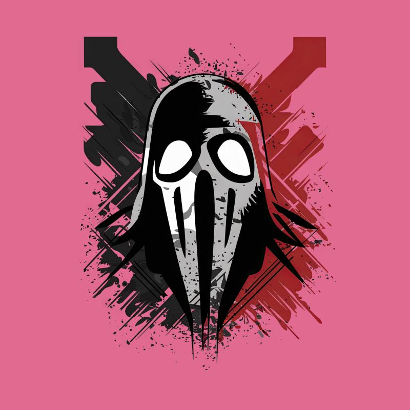 Abstract Art Skull T-Shirt, Grunge Style Graphic Tee, Red Black White Unisex Top Male T-Shirt