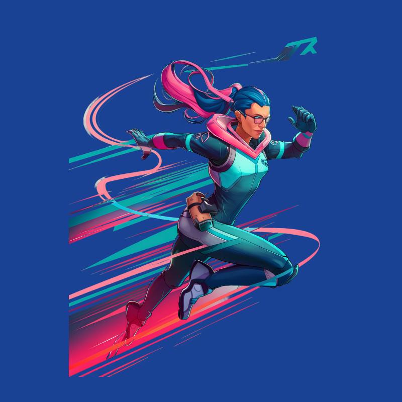 Futuristic Cyber Runner Graphic Tee, Stylish Sci-Fi Character T-Shirt, Vibrant Speedster Illustration Apparel Male T-Shirt
