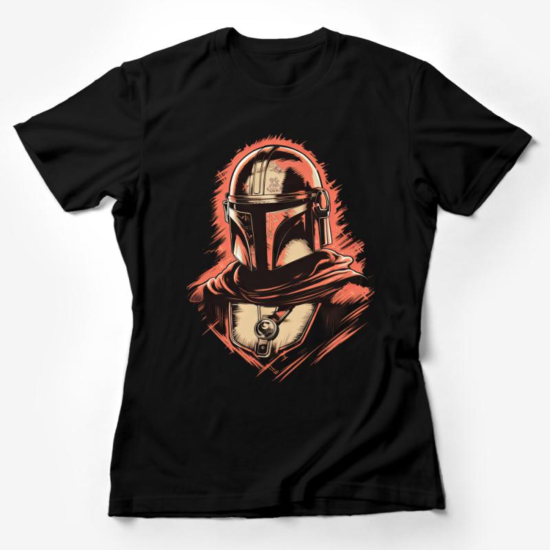 Mandalorian Helmet Graphic Tee, Unisex Star Wars Inspired T-Shirt, Sci-Fi Bounty Hunter Apparel, Casual Fan Art Clothing Female T-Shirt